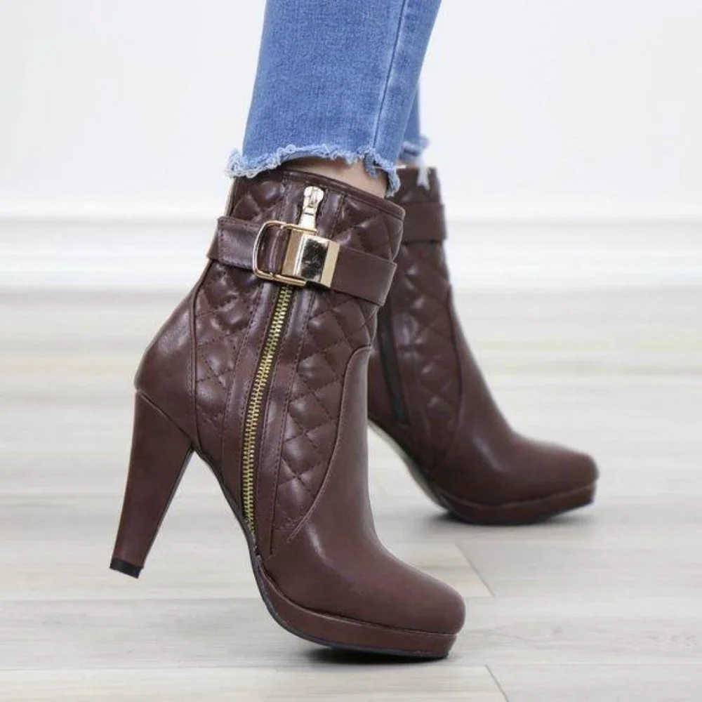 Platform High Heel Ankle Boots light Fur inside - Picture 7 of 13